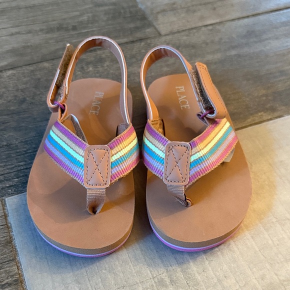 The Children's Place Tan Sandals with Rainbow Straps - Picture 1 of 4